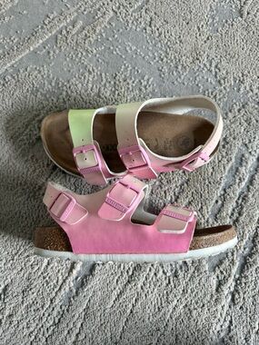 Birkenstock Milano sandals lime Green & Pink Adjustable Buckle back 35 / 4 4.5